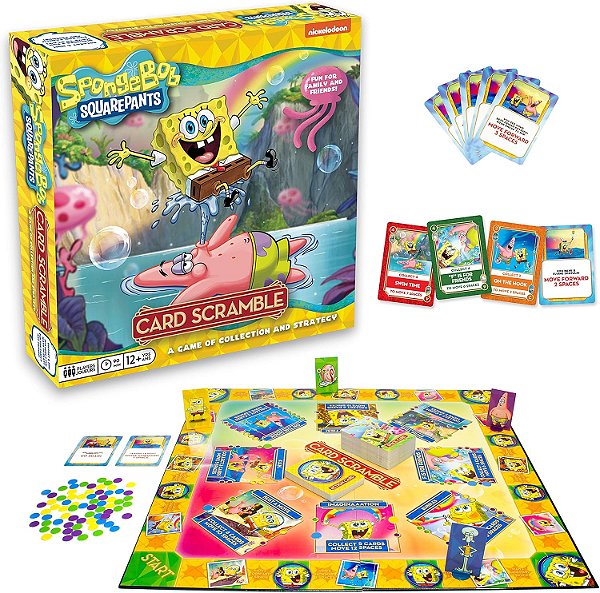 Jogo de tabuleiro AQUARIUS SpongeBob Card Scramble - Jogo de festa divertido para famílias com crianças, adolescentes e adultos - Presente para noite de jogos - Mercadoria oficialmente licenciada
