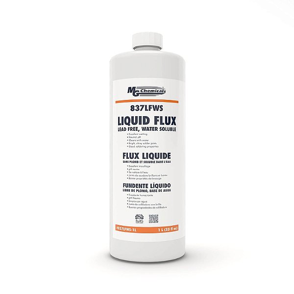 MG Chemicals 837LFWS Fluxo Solúvel em Água Sem Chumbo, 1 Litro, Frasco, Transparente (837LFWS-1L)