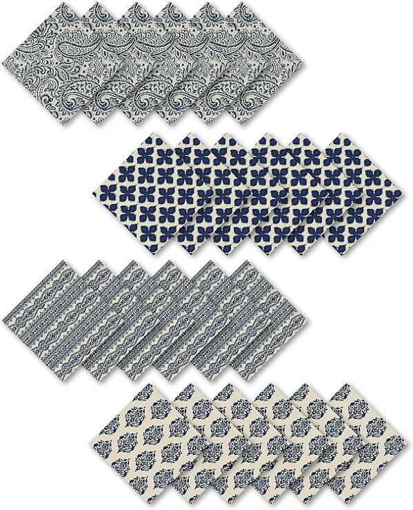 Elrene Home Fashions Everyday Casual Prints Guardanapos de Pano Decorativos e Acessórios de Mesa, 17 x 17, Azul Índigo, Pacote com 24
