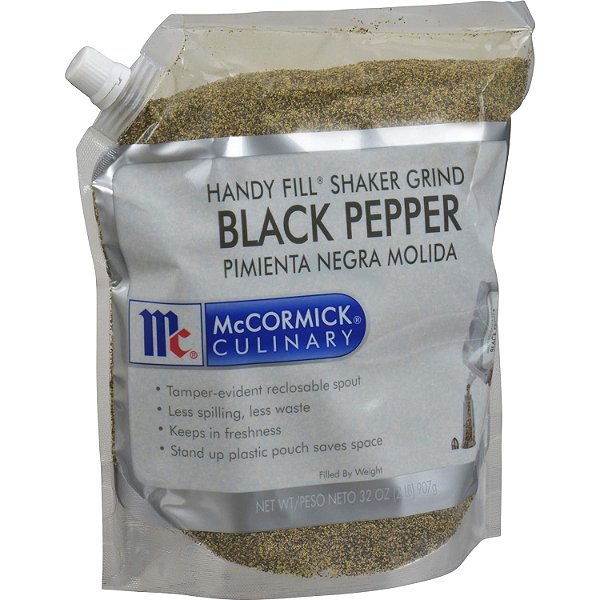 McCormick Culinary Handy Fill Shaker Moedor de Pimenta Preta, 2 lb - Um pacote de 2 libras de pimenta preta pura a granel para reabastecimento de moedores de pimenta preta de mesa.
