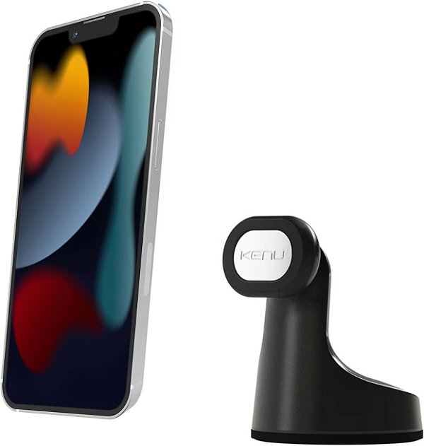 Suporte de telefone para carro Kenu Airbase Magnético para Painel e para para-brisas, Suporte Magnético para Celular com Pivot de 360 Graus e Ventosa Forte, Compatível com os Últimos iPhones, Samsungs e Androids.