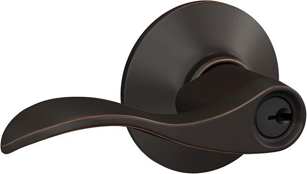 Maçaneta para Porta Schlage F51A ACC 716 Accent, Fechadura com Chave, Bronze Envelhecido