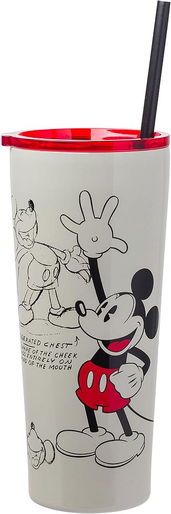 Caneca de aço inoxidável de parede dupla Silver Buffalo Disney Vintage Mickey Mouse Sketches and Poses com canudo, 22 onças