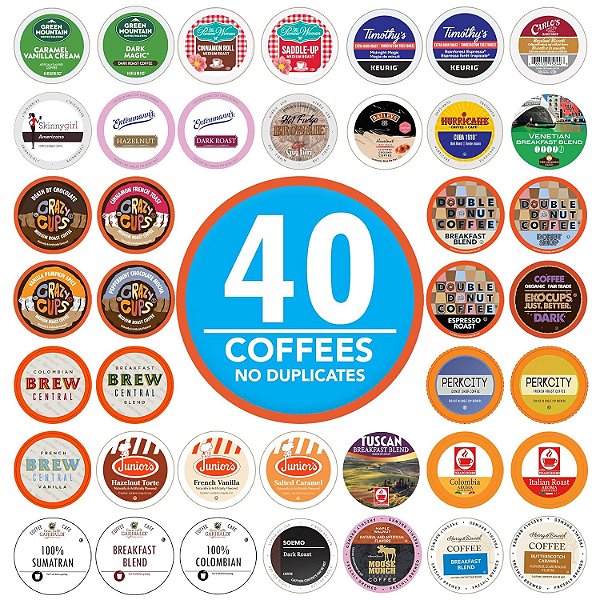 Pacote de Variedades de Cápsulas de Café, Amostra de Café em Dosagem Única para Máquinas de Café Keurig K Cups, 40 Copos Únicos - Ótimo Presente de Café.