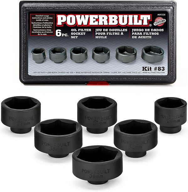Conjunto de Soquetes Especiais para Filtro de Óleo Powerbuilt 641326 Kit 83 - 6 peças