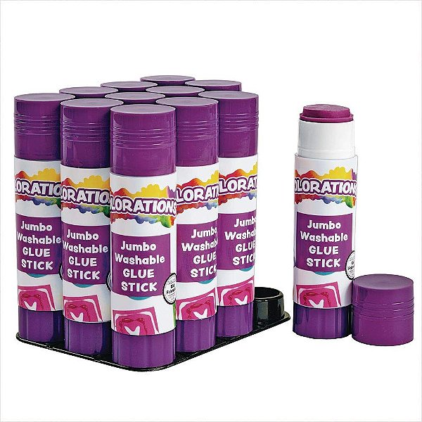 Bastões de Cola Roxa Lavável Colorations® Jumbo, Conjunto de 12, 1,41 oz cada, Não Tóxicos e Livres de Ácido, Fáceis de Ver Onde Foi Aplicada e Seca Transparente,