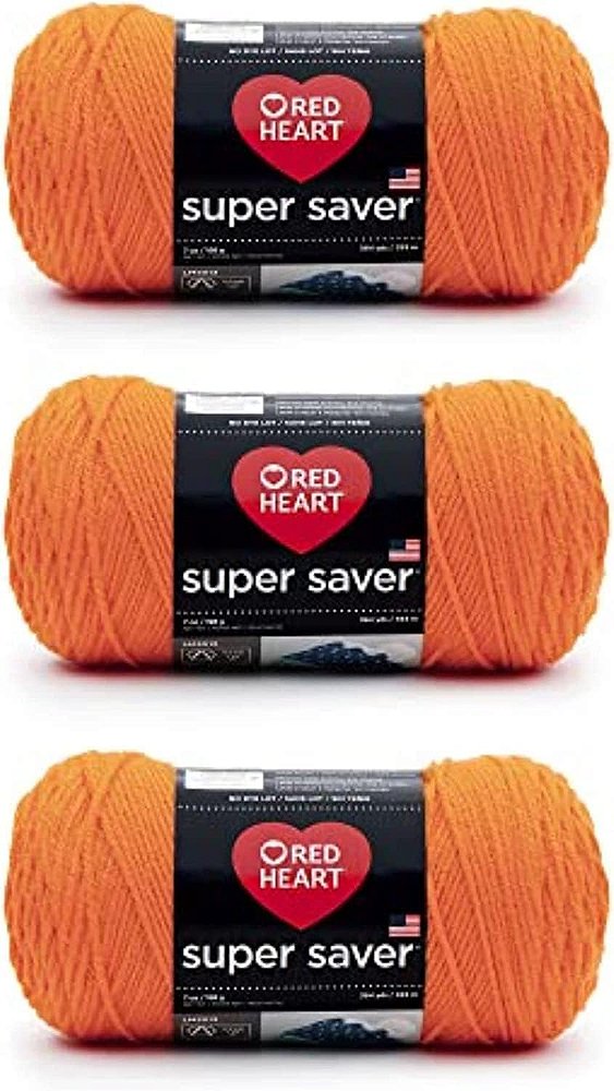 Lã de abóbora Red Heart Super Saver - Pacote com 3 unidades de 198g/7oz - Acrílico - 4 Médio (Worsted) - 364 jardas - Tricô/Crochê