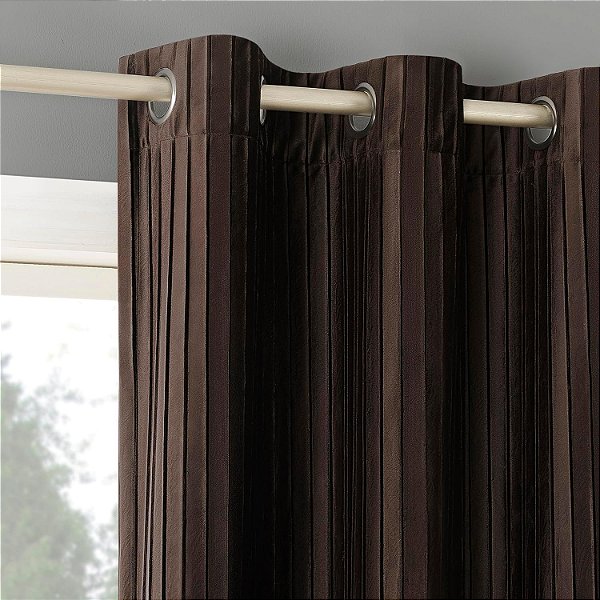 Painel de cortina Sun Zero Scarlett 2-Pack Plissado de Veludo Redutor de Ruído e Bloqueador de Luz com Ilhós, Par de Painéis, 40 x 96, Marrom Chocolate