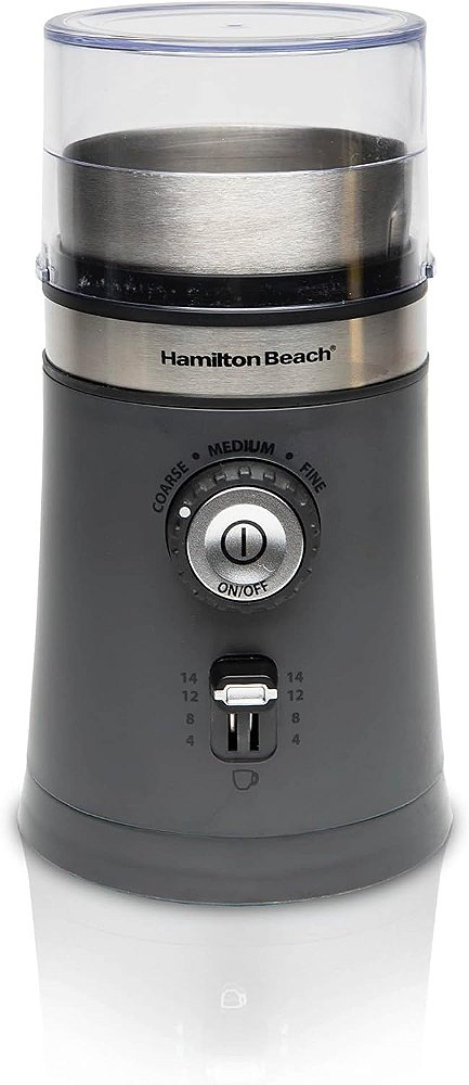 Moinho de Café Elétrico Hamilton Beach para Grãos, Especiarias e Mais, com Múltiplas Configurações de Moagem para até 14 Xícaras, Câmara de Aço Inoxidável Removível, Cinza (