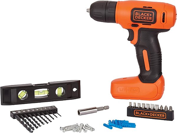 Furadeira sem fio BLACK+DECKER 8V MAX* + Kit de projetos de decoração para casa com 43 peças (BDCD8HDPK)