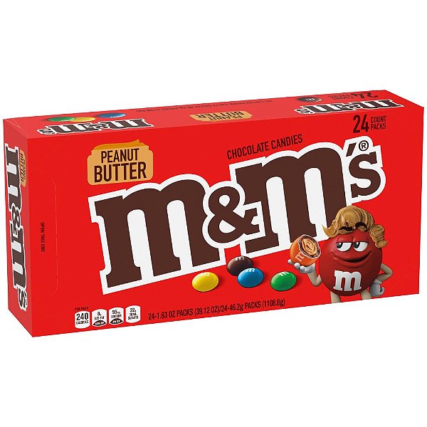 M&M'S Chocolate com Manteiga de Amendoim, Tamanho Individual, Caixa com 24 unidades de 1,63 onças.