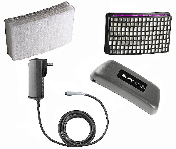 Kit de Bateria para Respirador Purificador de Ar com Alimentação 3M, Bateria de Íon de Lítio PAPR, Carregador Inteligente, Filtro de Partículas de Alta Eficiência e Pré-Filtros