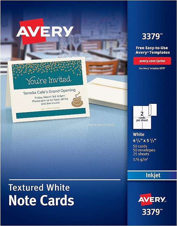 Cartões de Notas para Impressão Avery, 4,25 x 5,5, Impressão em Ambos os Lados, Branco Fosco, 2 Pacotes, Total de 100 Cartões (5813)