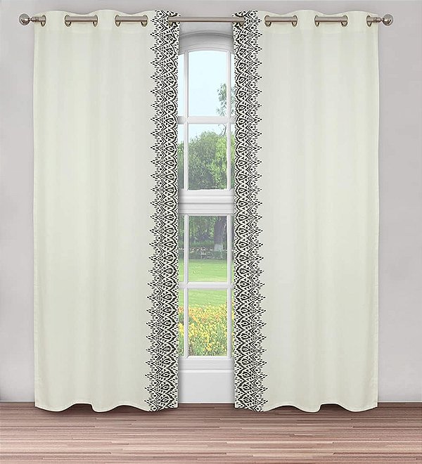 Coleção Capetown estampada de painéis de cortina Nikki Chu da ROYALE LINENS, par de 42x95, preto/branco.