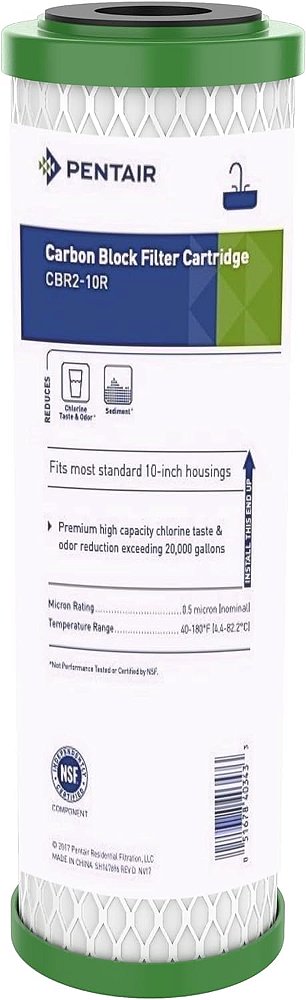 Filtro de Água de Carbono Pentair Pentek CBR2-10R, 10 Polegadas, Carcaça de Substituição de Bloco de Carbono Multi-Mídia com Restritor de Fluxo Incorporado, 10 x 2.5