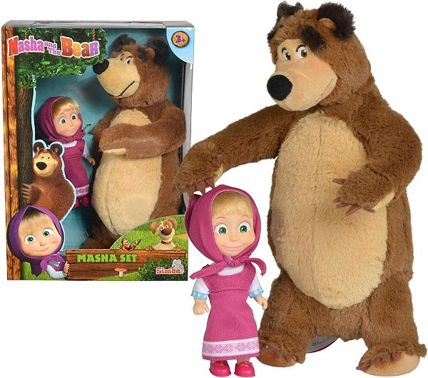 Conjunto de Pelúcia Masha e o Urso Jada Toys, Conjunto de Pelúcia Masha com Urso e Boneca para Crianças, Idade 3+, Nylon, 109301072, 9.8 polegadas