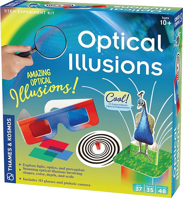 Kit de experimentos de ilusões ópticas STEM Thames & Kosmos | 35 Experimentos ópticos incríveis | Explore a física da luz, óptica, percepção | Inclui óculos 3D | Construa uma câmara escura |