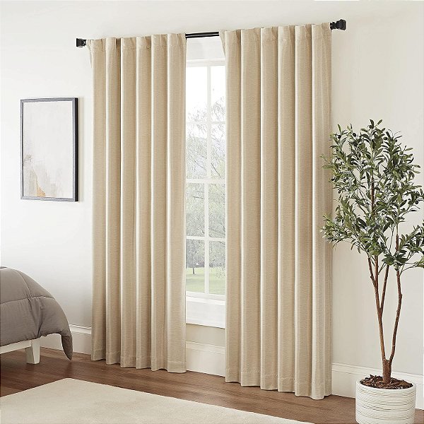 Cortina de janela moderna com bolso para barra Eclipse Fresno Blackout Thermal para quarto (1 painel), 52 x 108 polegadas, trigo.
