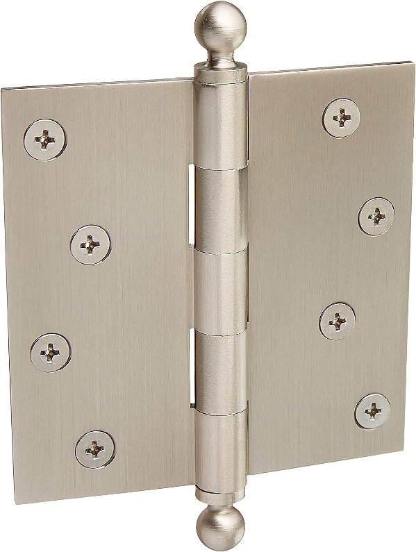 Dobradiças Sólidas de Latão de Qualidade Profissional, 4 x 4 com Pino Solto (Par), 4 x 4 Polegadas, Níquel Acetinado