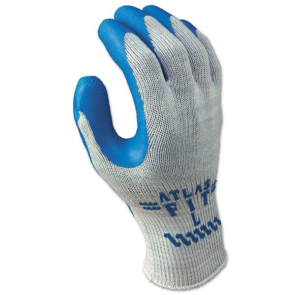 Luvas Revestidas de Borracha SHOWA 300XL-10 Atlas Fit 300, Tamanho Extra Grande, Cinza/Azul (Pacote com 12)