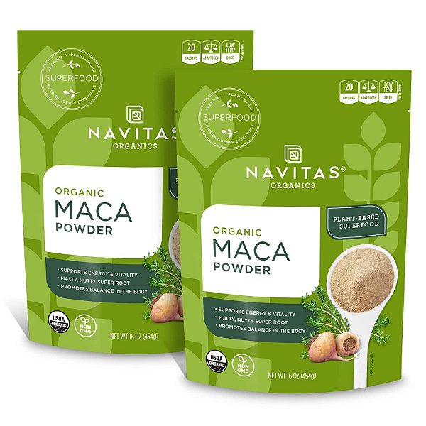 Pó de Maca Navitas Organics, 16oz. (2 Pack), 181 porções - Orgânico, Não-OGM, Secagem de Baixa Temperatura, Livre de Glúten, Marrom Claro