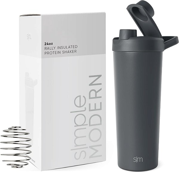 Garrafa agitadora de aço inoxidável Simple Modern com bola 24oz | Copo isolado de metal para misturas de proteínas, shakes e pré-treino | Coleção Rally | Grafite