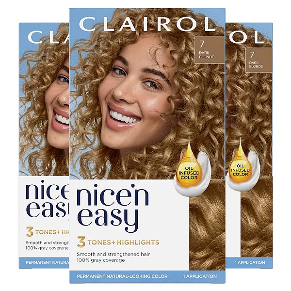 Clairol Nice'n Easy Tintura Permanente para Cabelos, 7 Cor de Cabelo Loiro Escuro, Pacote com 3