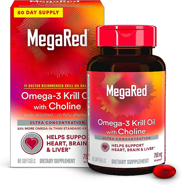 Óleo de Krill MegaRed 750mg com Omega 3 e Colina, Suplemento Recomendado por Médicos, com EPA, DHA e Fosfolipídios, Auxilia na Saúde do Coração, Cérebro e Fígado,