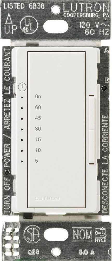 Interruptor de temporizador de contagem regressiva Lutron Maestro para ventiladores e luzes, 3A/150-Watt Lâmpadas LED, Monopolar/Multi-Local | MA-T51MN-SW | Neve