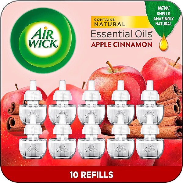 Recarga de Óleo Perfumado Air Wick Plug in, 10 unidades, Maçã e Canela, Aromatizador de Ambiente, Óleos Essenciais, Fragrância de Outono, Decoração de Outono