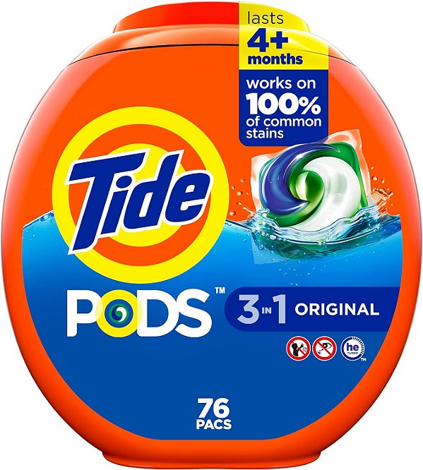 Cápsulas de sabão líquido para lavanderia Tide PODS, 76 unidades, compatíveis com lavadoras de alta eficiência, poderosa limpeza 3 em 1 em um único passo, aroma original.