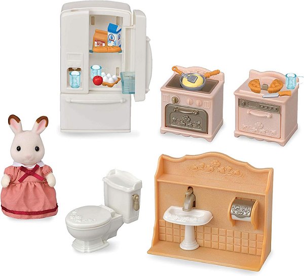 Conjunto de Móveis Inicial Divertido Calico Critters - Conjunto de Móveis e Acessórios para Casa de Bonecas com Figura Colecionável Incluída