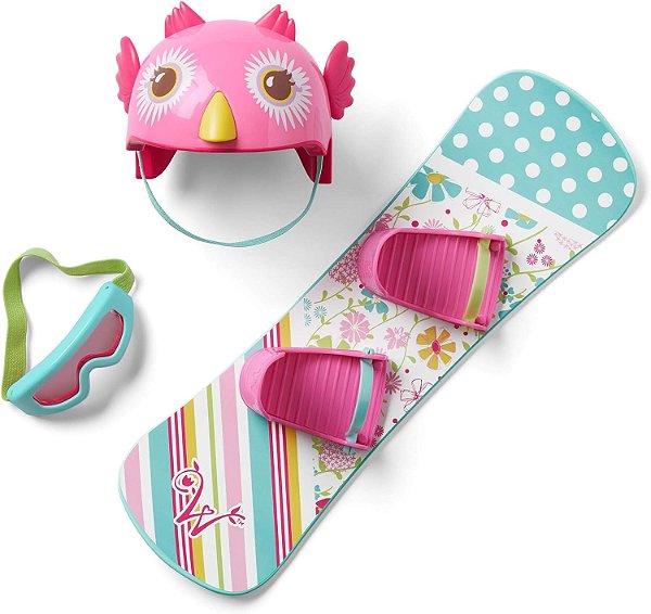 Boneca American Girl WellieWishers de 14,5 polegadas Conjunto de Brincar Frosty Fun Snowboard com Capacete de Coruja e Óculos, Para Idades 4+