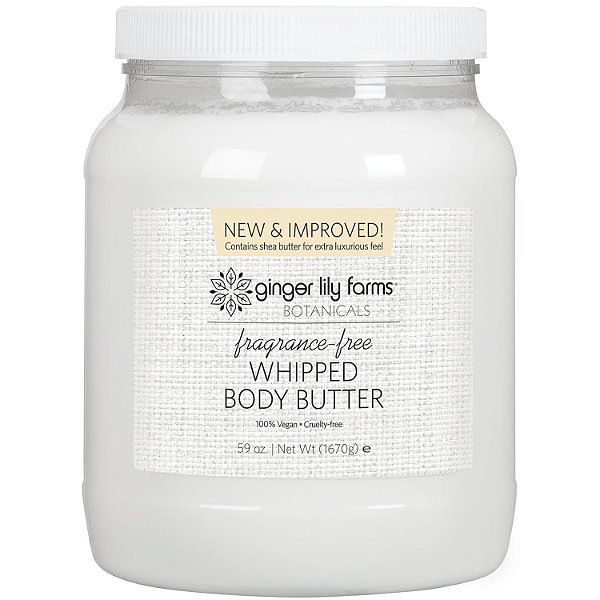 Manteiga Corporal Batida para Pele Seca, Ultra-Hidratante, 100% Vegana e Livre de Crueldade, Sem Fragrância, 59 Onças - Ginger Lily Farms Botanicals