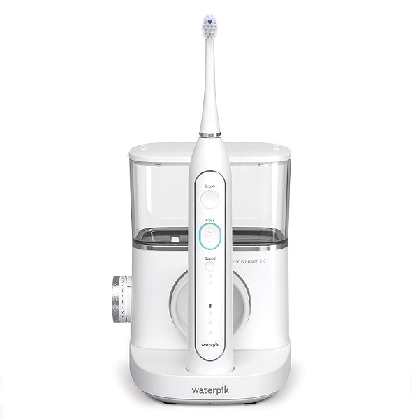 Escova de Dentes Elétrica Waterpik Sonic-Fusion 2.0 Professional com Fio Dental, Combo de Escova de Dentes Elétrica e Irrigador Bucal 2 em 1, Branco