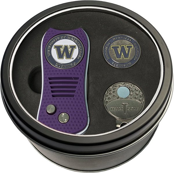 Conjunto de Presente NCAA de Golfe da Equipe - Ferramenta Switchblade Divot, Clip para Boné e 2 Marcadores de Bola de Esmalte de Dois Lados, Design Patenteado, Menos Dano aos Greens, Mecanismo