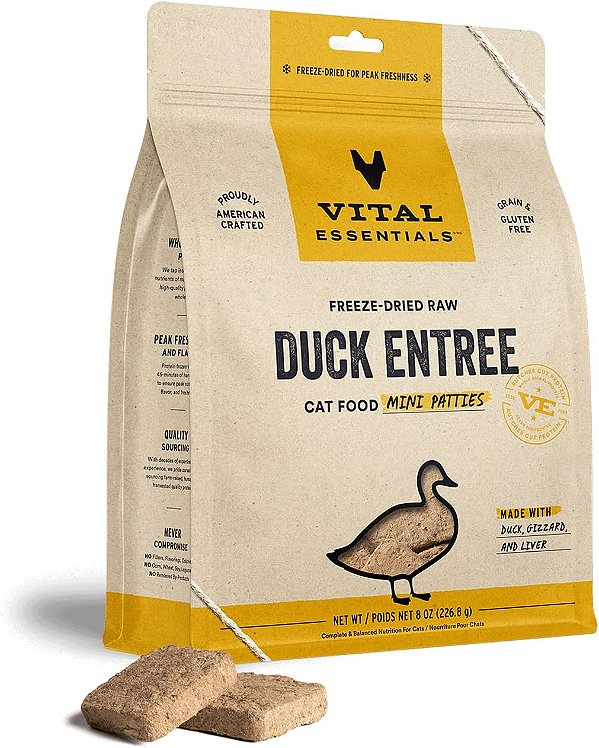 Alimentos Crus Vital Essentials Para Gatos, Mini Porções de Pato Congeladas, 8 oz