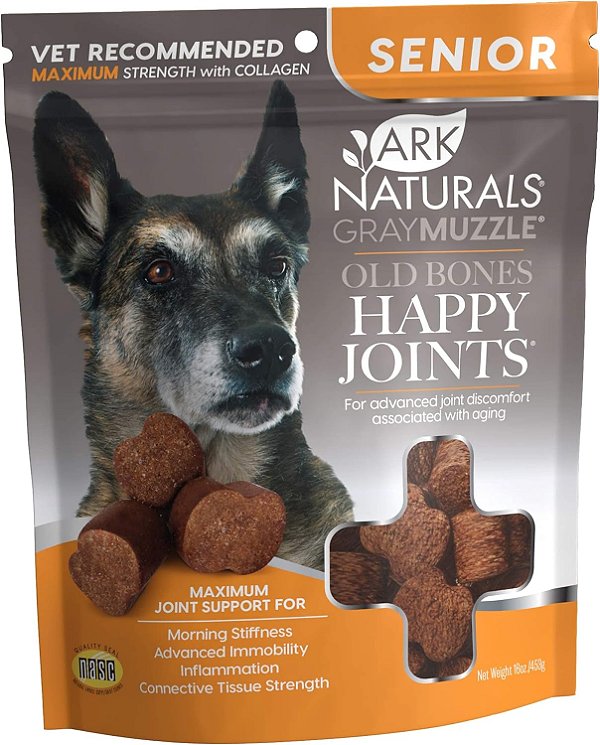 ARK NATURALS Mordida Feliz para Articulações de Cães de Raças Grandes da Gray Muzzle para Cães Idosos, Recomendado por Veterinários para Apoiar a Cartilagem e Função Articular, 500 mg de