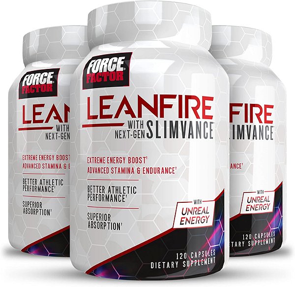 FORCE FACTOR LeanFire com Next-Gen SLIMVANCE, Pacote com 3, Comprimidos de Energia Avançada com Vitaminas B e Cafeína para Acelerar o Metabolismo, Melhorar o Foco e Desempenho no