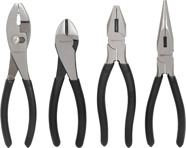 Ferramentas de Alicates Amazon Basics, Conjunto de 4, Preto, Prata