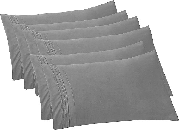 Capas de travesseiro elegantes Comfort 6-PACK com 1500 fios egípcios de alta qualidade - Fácil cuidado, tecido liso, resistente a rugas e manchas, fácil de colocar, conjunto de 6 peças, cap