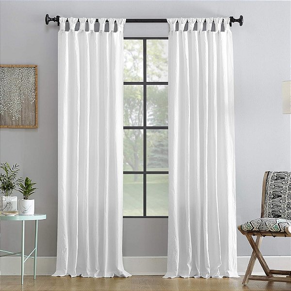 Cortina Archaeo em Algodão Lavado com Detalhe Torcido e Abas, 52 x 108, Branca