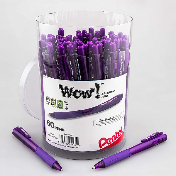 Caneta esferográfica Pentel WOW! (1,0mm) traço médio, tinta violeta, 60 unidades no tubo (BK440PC60V)