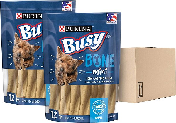Petiscos de ossos Mastigáveis Purina Busy para Cães Pequenos, (2) embalagens com 12 unidades.
