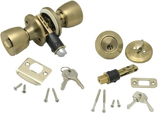 Conjunto de fechadura combinação AP Products 013-234 com fechadura de botão e fechadura de trinco - latão polido