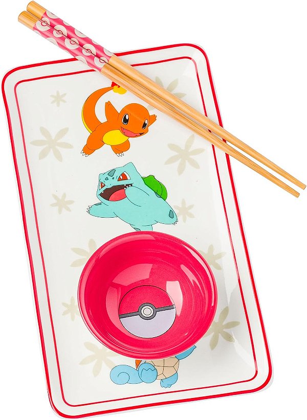 Conjunto de Sushi Cerâmico 3 Peças Silver Buffalo Pokemon Grupo Vertical Red Sun em Caixa