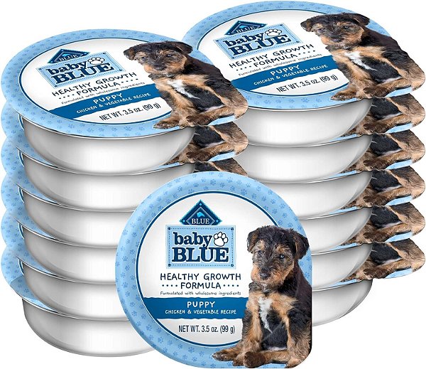Alimento úmido para filhotes Blue Buffalo Baby BLUE fórmula de crescimento saudável, xícara de comida de cachorro molhada, receita de frango e vegetais, 3,5 onças (pacote com 12)