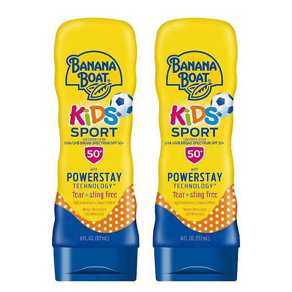 Loção protetora solar Banana Boat Kids Sport Sting-Free, Tear-Free, amplo espectro, FPS 50, 6oz (Pacote com 6 unidades, total de 12)