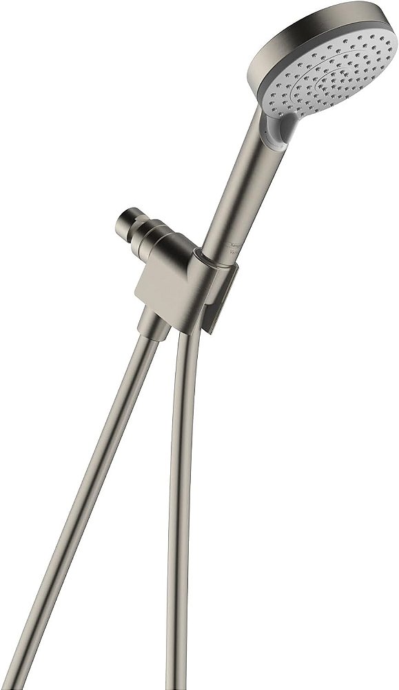 Cabeça de chuveiro manual hansgrohe Vernis Blend de 4 polegadas, conjunto de 3 jatos de chuva, chuva intensa, alta pressão, removível com mangueira em níquel escovado, 1.5 G