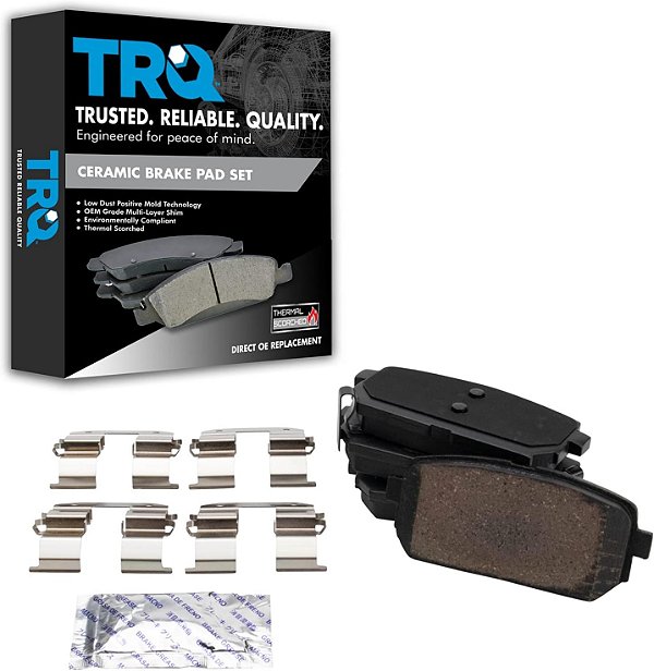 Conjunto de pastilhas de freio de disco traseiro de cerâmica TRQ para Kia Rondo 2007-2012 Novo.